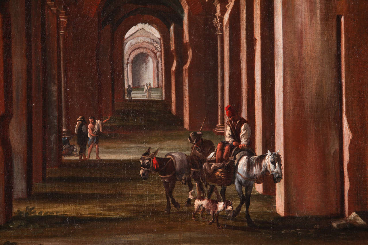 Italian painter, Architectural capriccio (pair), oil on canvas, 18th Century For Sale 5