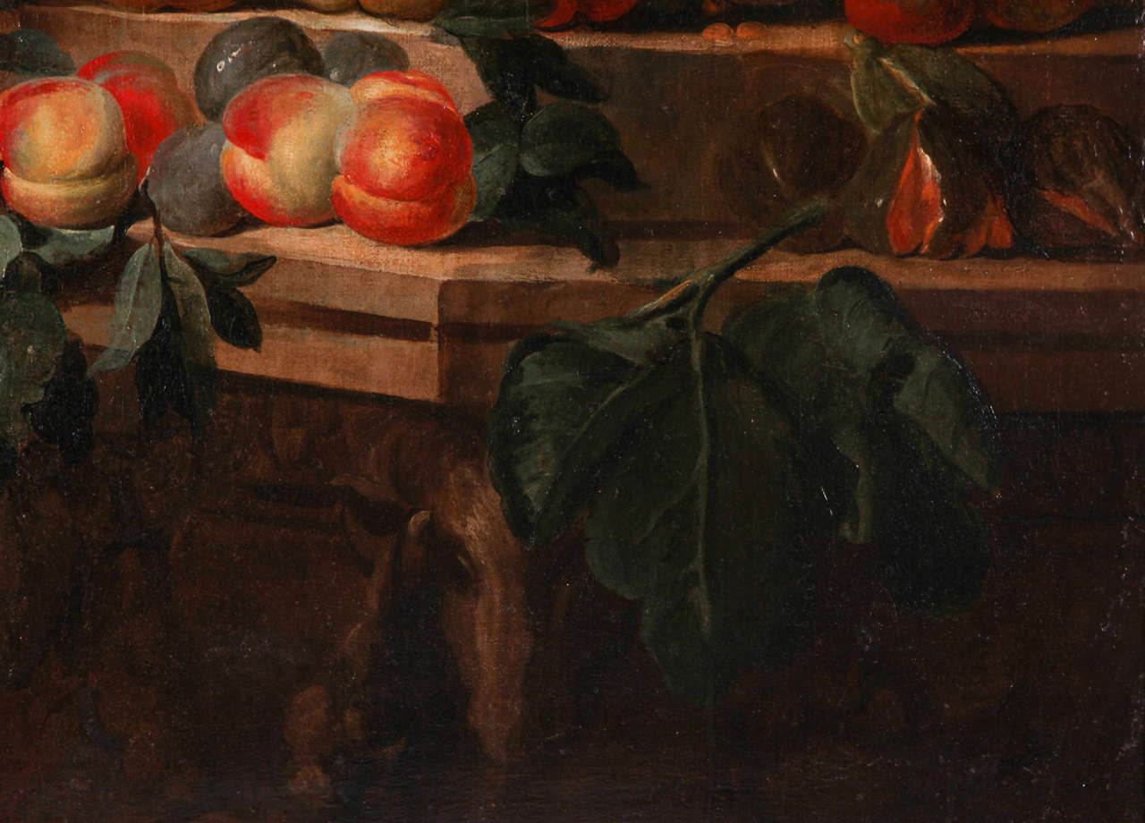 Abraham Brueghel, Still Life of Woman Picking Grapes, Oil on Canvas, circa 1670 In Excellent Condition For Sale In Roma, IT