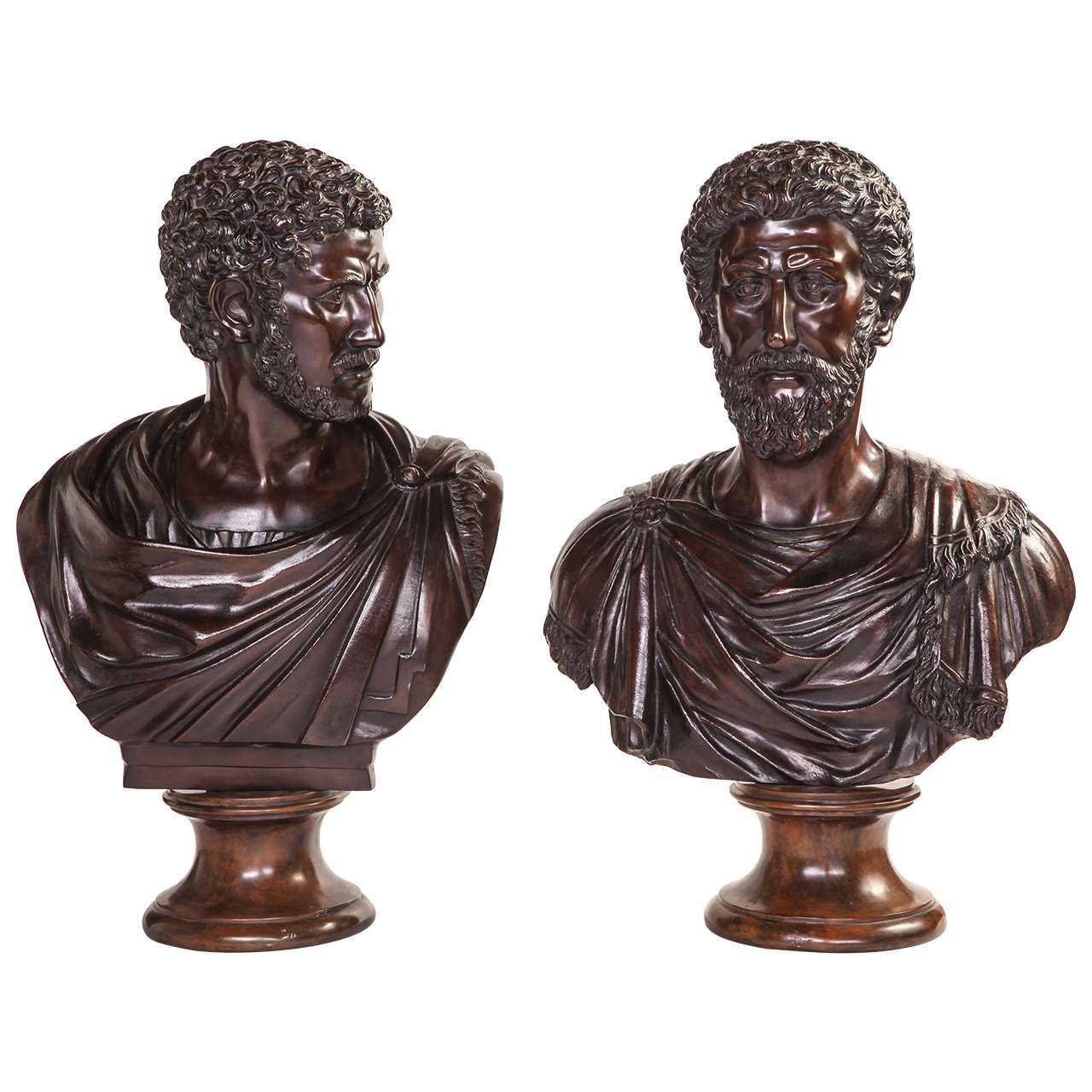 19th Century Bronze Busts of Roman Emperors, signed V. C.