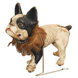 Antique French bulldog "Growler" papier mache pull toy
