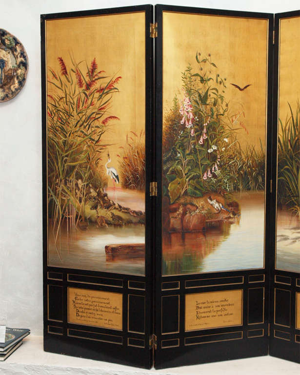 Four panel screen "Les Fables de Fontaine"