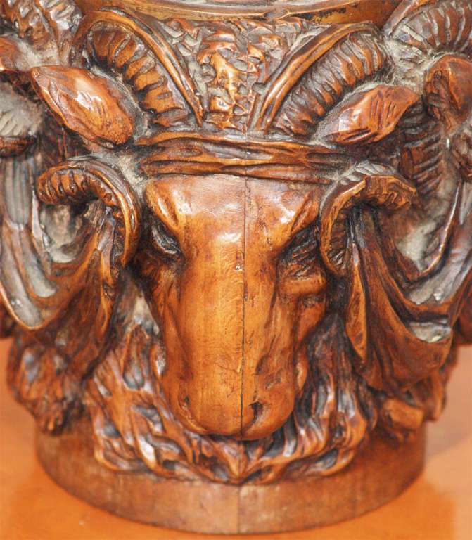 Rare, finely carved walnut humidor with ram's head motif