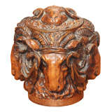 Rare, finely carved walnut humidor with ram
s head motif Rare, finely carved walnut humidor with ram
s head motif
