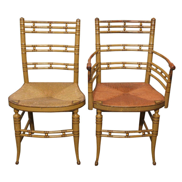 Set of ten painted fancy chairs. For Sale