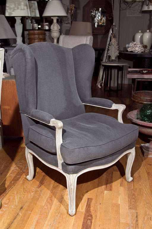 French Wingchair in Charcoal Linen