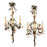 A Pair of Bronze French Louis XVI Style 3 Light Wall Sconces