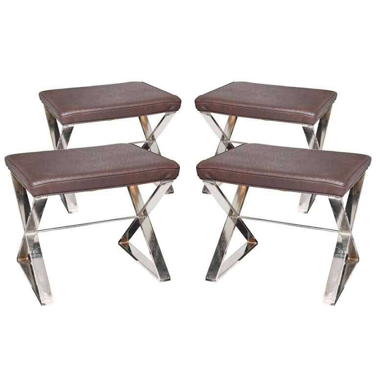 Two Pairs of Milo Baughman-Style X-Form Stools For Sale