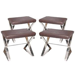 Two Pairs of Milo Baughman-Style X-Form Stools
