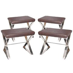 Two Pairs of Milo Baughman-Style X-Form Stools