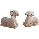 Pair of Carved Stone Rams