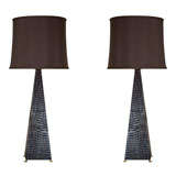 Vintage Fine Pair of Leather Maison Jansen Lamps