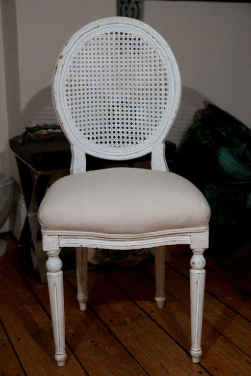 French Six Louis XVI Style Painted Dining Chairs with Caned Backs