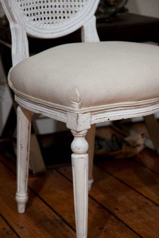Six Louis XVI Style Painted Dining Chairs with Caned Backs at 1stDibs