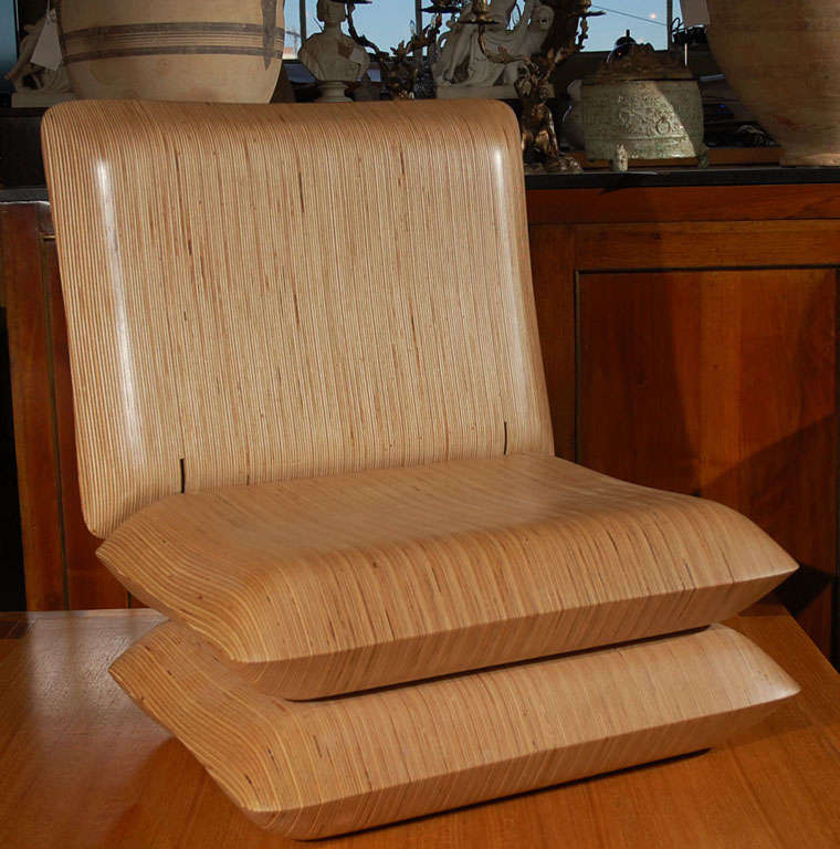 Laminated wood low folding chair with hinges by Mary Brogger
