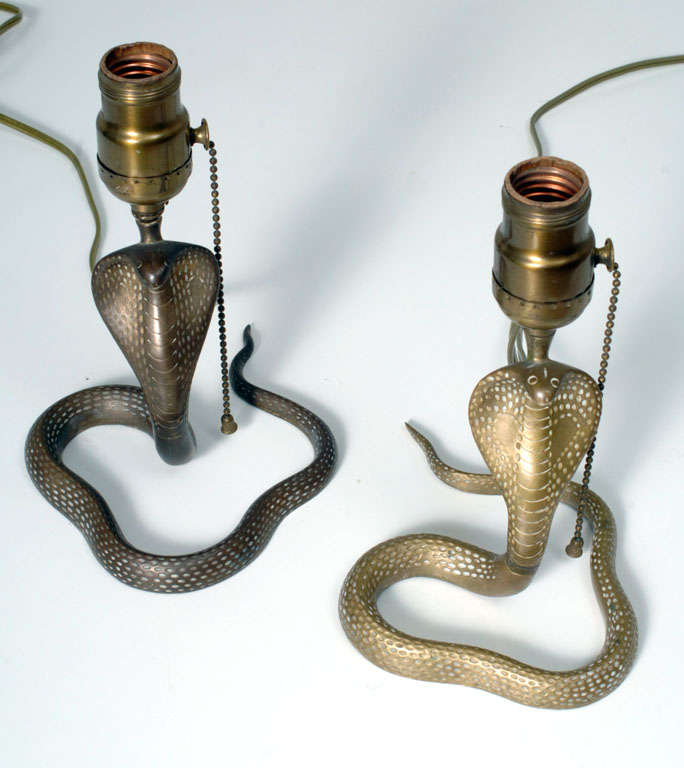 Pair of Mid 20th Century Brass Cobra Vanity Lamps