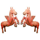 Pair Of Carved Wood Carousel Horses