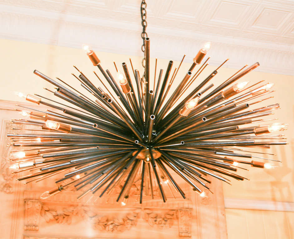 American One-of-kind Supernova Light Sculpture by Lou Blass in Steel, with 24 Lights For Sale