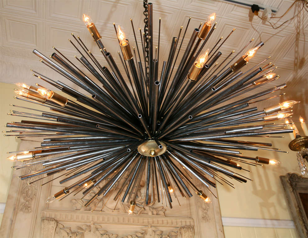 Welded One-of-kind Supernova Light Sculpture by Lou Blass in Steel, with 24 Lights For Sale