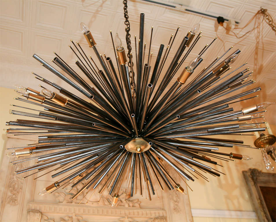 Contemporary One-of-kind Supernova Light Sculpture by Lou Blass in Steel, with 24 Lights For Sale