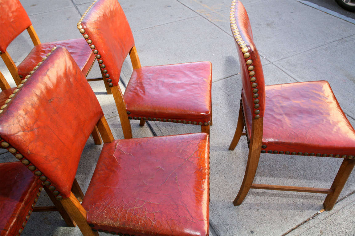 Mid-20th Century Set of 6 Red Leather Dining Chairs