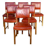 Set of 6 Red Leather Dining Chairs