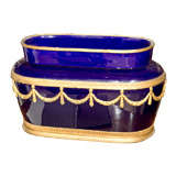 Oval  Cobalt  Blue  And  Dore  Jardiniere
