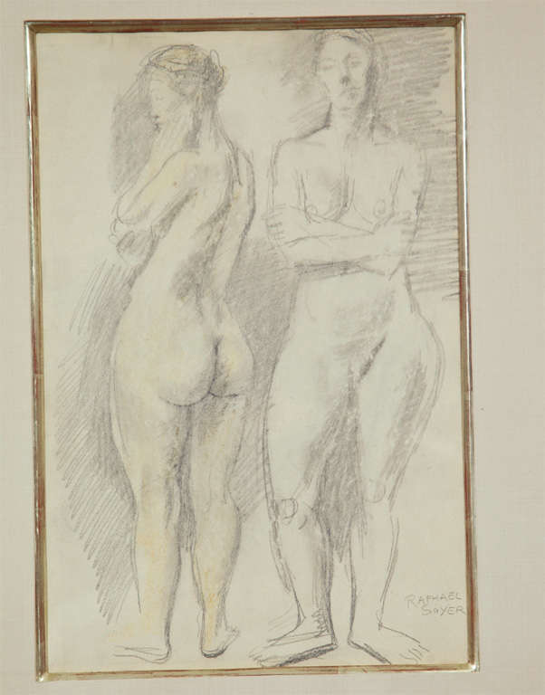 American Signed  Pencil  Drawing by Raphael Soyer For Sale