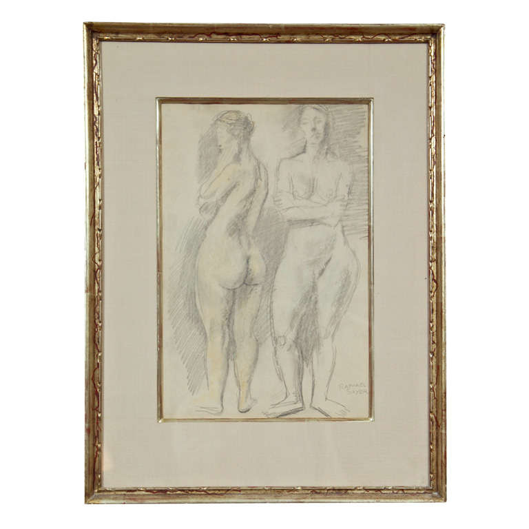 Signed  Pencil  Drawing by Raphael Soyer For Sale