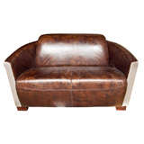 ART  DECO  LOVE  SEAT  IN  LEATHER  &  PONYHIDE