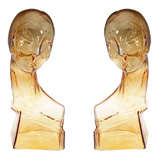 Pair of German Art Deco Amber Glass Bust Sculptures