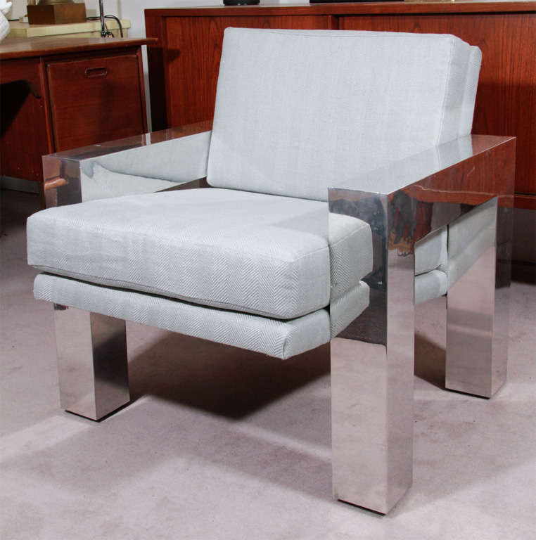 Mid Century Parsons Style Chrome Frame Chair