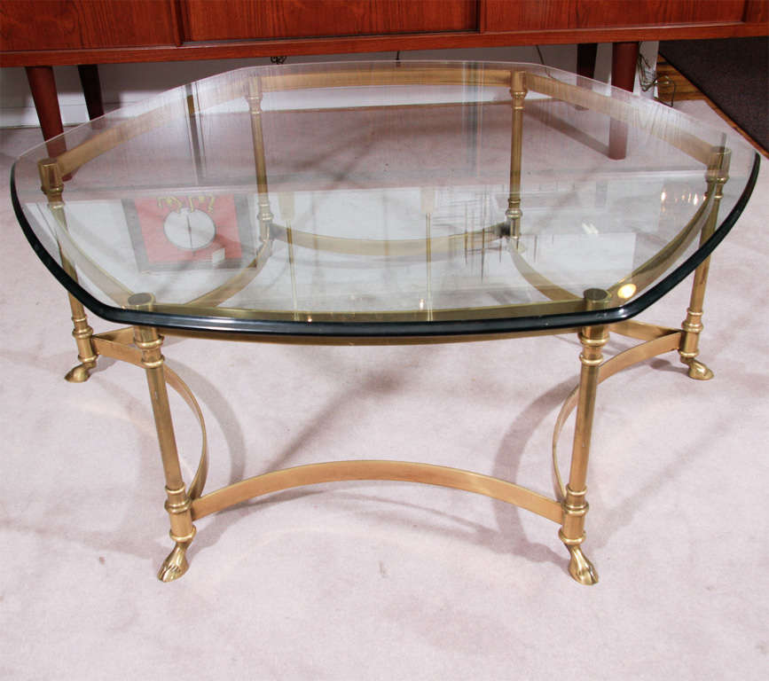 Mid Century Solid Brass Octagonal Coffee Table with "Hoof" Feet