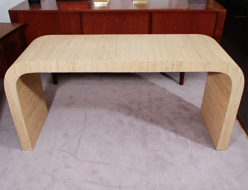 American Mid Century Grasscloth Arched Console Table