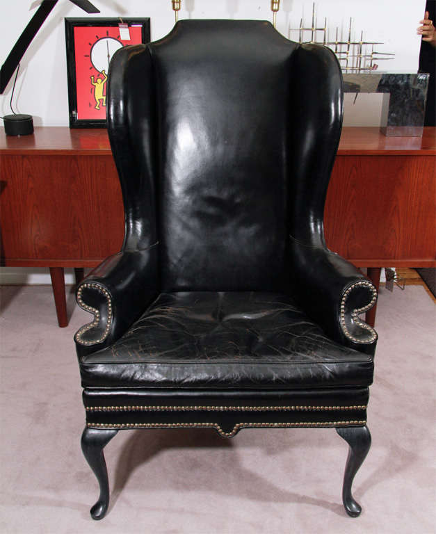 black leather wingback chair