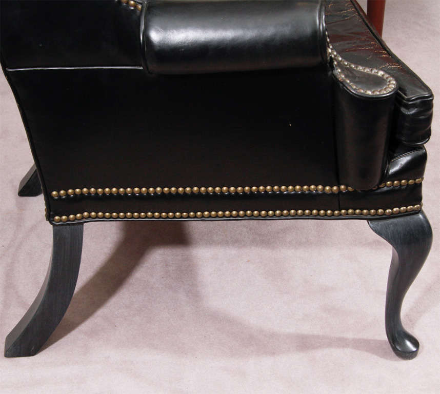 Vintage Black Leather Wing Chair 1