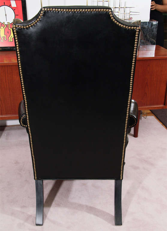 Vintage Black Leather Wing Chair 2