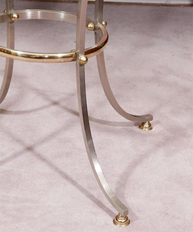 French Mid Century Maison Jansen Brass and Steel Glass Top Table