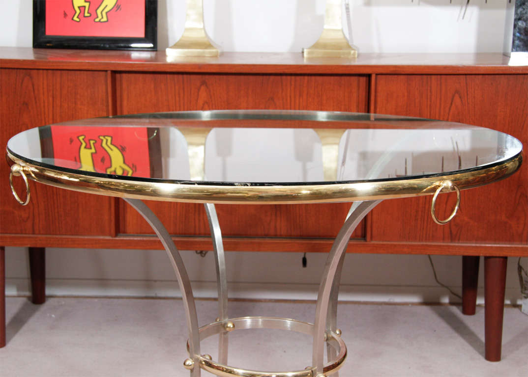 Mid Century Maison Jansen Brass and Steel Glass Top Table 1