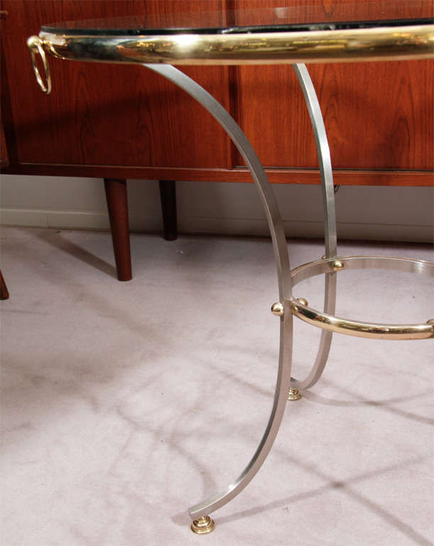 Mid Century Maison Jansen Brass and Steel Glass Top Table 4