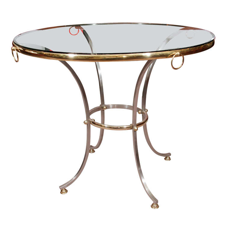 Mid Century Maison Jansen Brass and Steel Glass Top Table