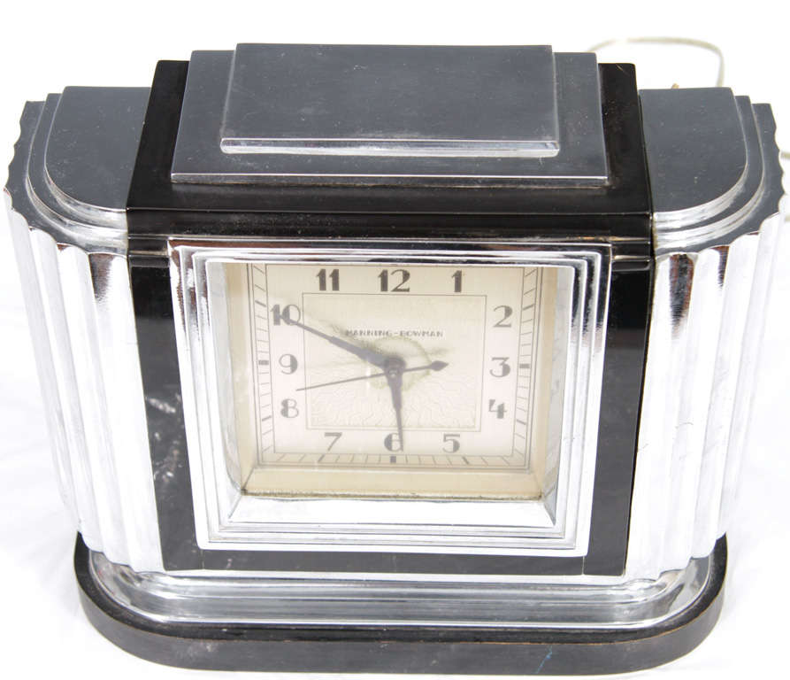 American Art Deco Chrome and Bakelite Table Top Clock by Manning - Bowman