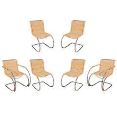 Set of Eight Mies van der Rohe Chrome and Wicker Chairs