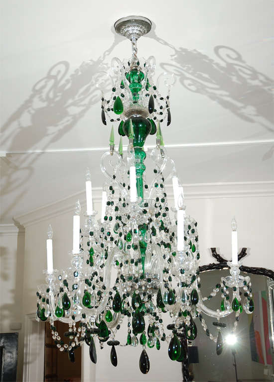 George the III Style Clear and Green Glass Chandelier