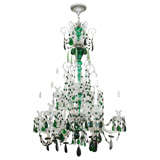 Vintage George the III Style Clear and Green Glass Chandelier