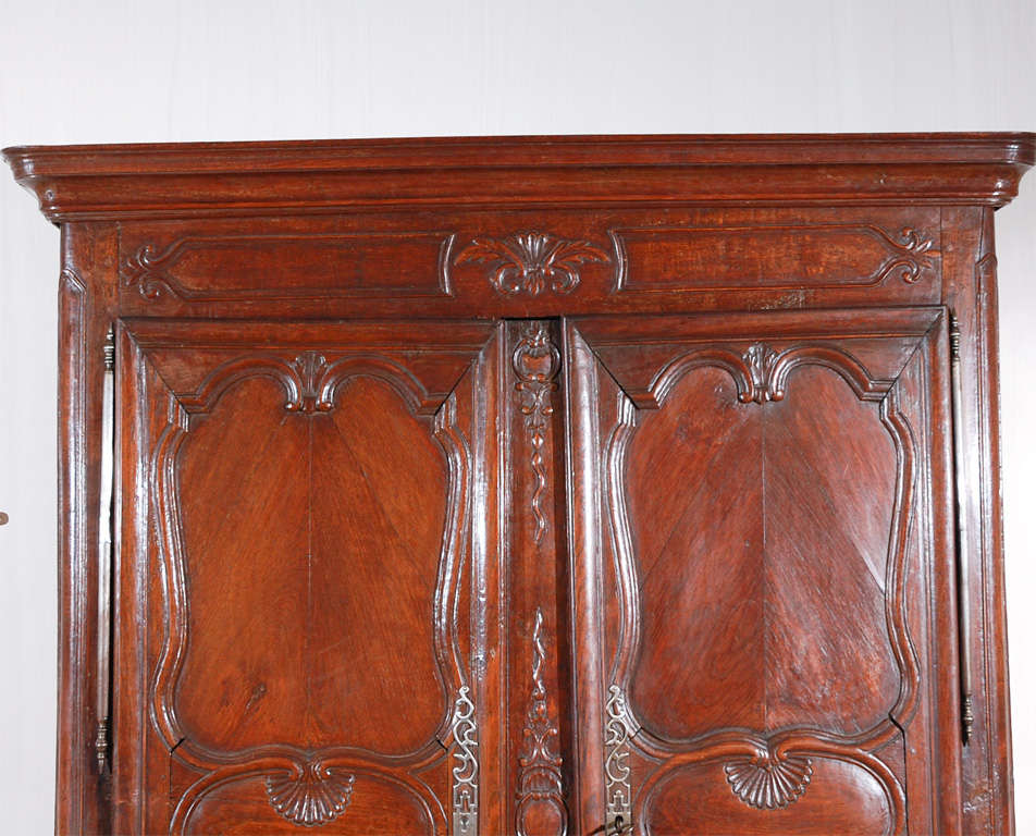 Carved and Stained Louis XV Provencal Oak Armoire with Drawer