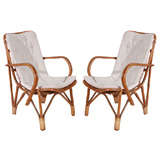 Pair of Italian Rattan Open Arm Chairs