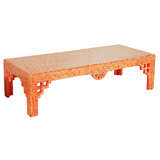 Chinese Style Low Table with Custom Orange Lacquer Finish