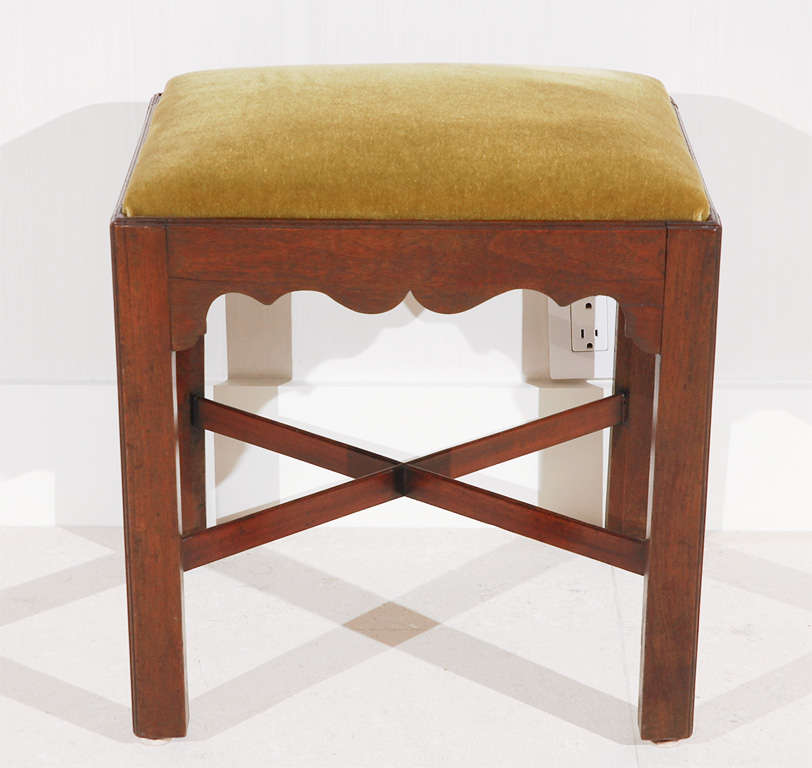 George the III Style English Country Oak Bench with Mohair Seat