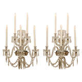 Pair of Very Large 5 Light Cut Clear Glass and crystal Sconces