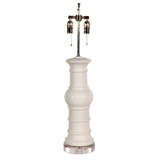 White Ceramic Table Lamp on Clear Lucite Base